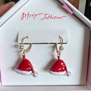 Betsey Johnson Red and White Santa Hat Earrings